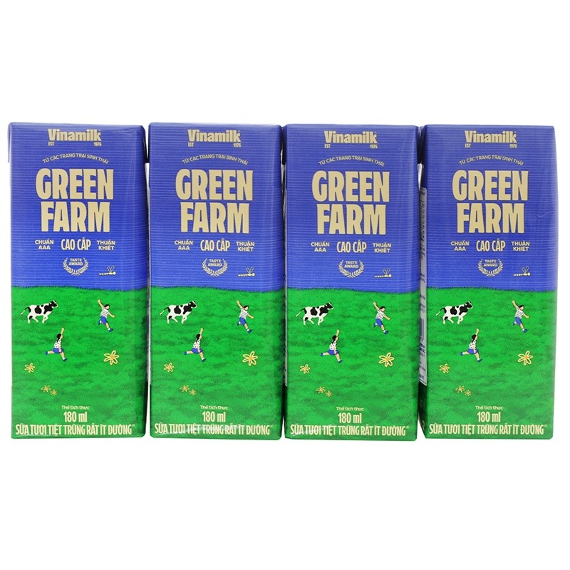 Sữa tươi Vinamilk Green Farm 100% Rất ít đường 180ml