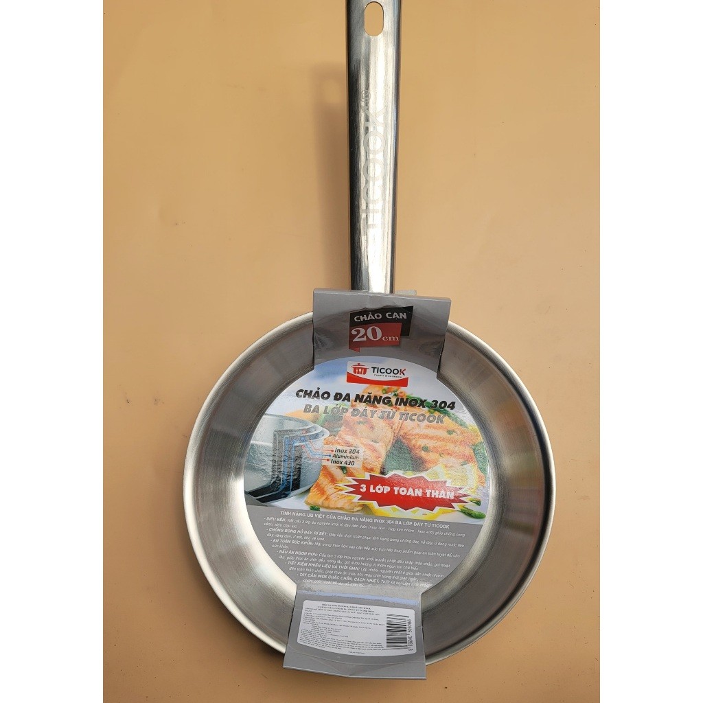 Chảo Inox 304 TICOOK, Chảo Cạn 3 Lớp Đáy Từ - Nhiều Kích Cỡ Lựa Chọn 24-32cm