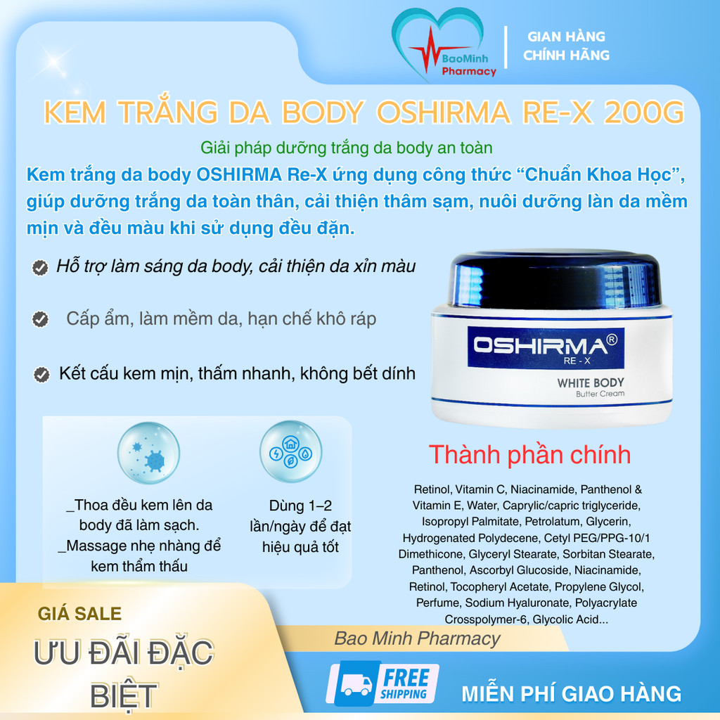 Kem Trắng Da Body OSHIRMA Re-X 200g – Dưỡng Trắng Da Toàn Thân, Mờ Thâm Sạm  Chuẩn Khoa Học