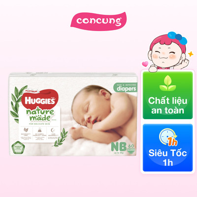 Combo 2 bỉm tã dán Huggies Platinum Nature Made size Newborn 60 miếng (dưới 5kg)