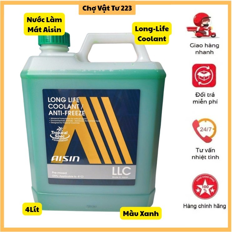 🎁Nước Làm Mát Aisin Long Life Coolant Màu Xanh 4 Lít Dùng Làm Mát Giải Nhiệt Két Nước