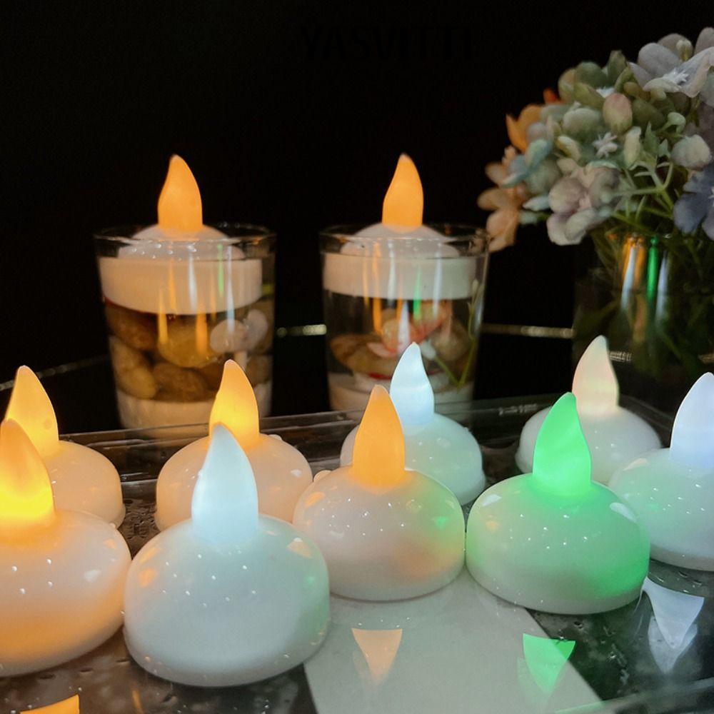 YASVITTI 5 Chiếc Đèn LED Diya, Trang Trí Phát Sáng Nổi Trên Đèn Nến Nước, Nến Giả Diwali Đèn Trà Điệ