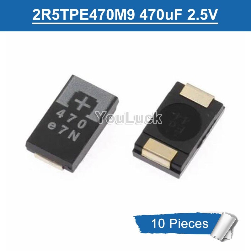 10 Chiếc SMD POSCAP Tantalum Polymer Tụ Điện 470uF 2.5V 470 D-Type D7343 2R5TPE470M9 Mới Chính Hãng