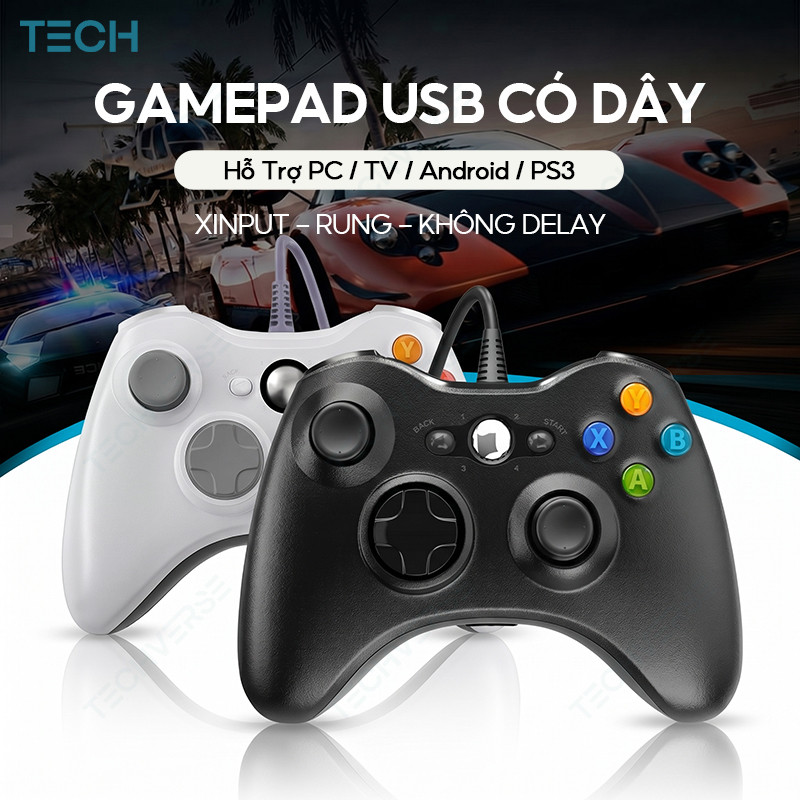 Gamepad Có Dây Xinput Rung USB Cho PC PS3 Android TV Box Tay Cầm Chơi Game Không Delay Plug Play