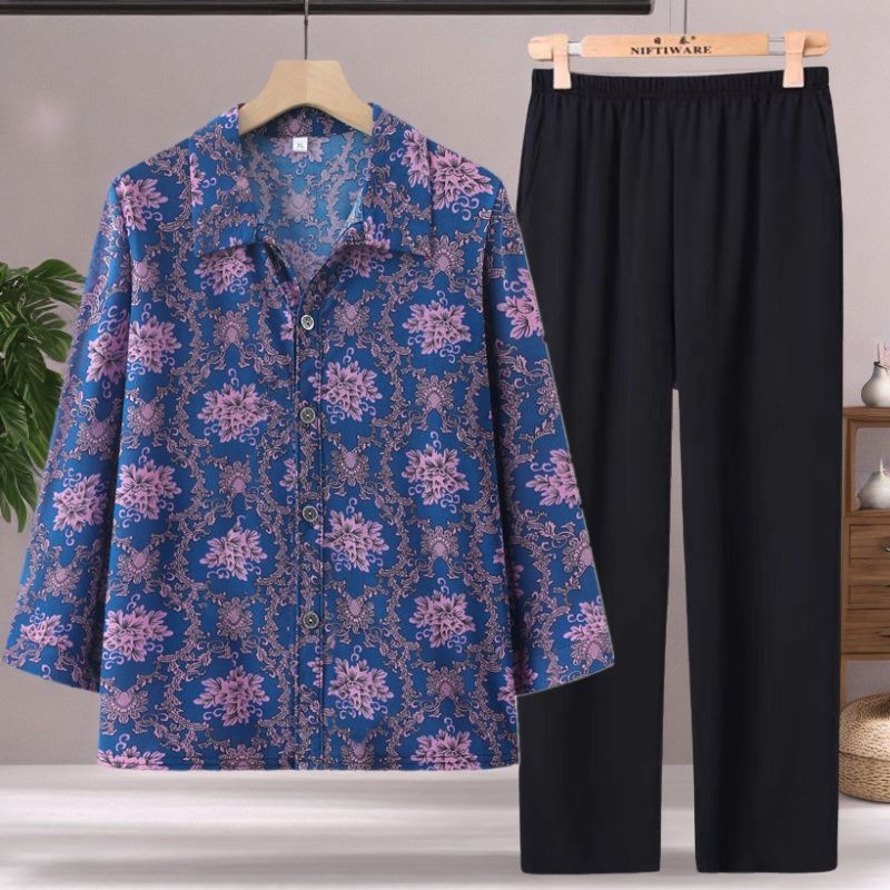 Mùa Hè Trung Niên Áo Sơ Mi Người Cao Tuổi Bà Mùa Hè Phù Hợp Với Người Cao Tuổi Quần Áo 70 Áo 80 Mẹ B