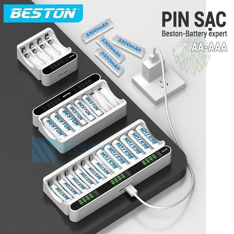 COMBO Pin Sạc AA AAA C9023L C9024L C9025L Kèm pin dung lượng cao đến 3300mAh dùng cho micro karaoke,
