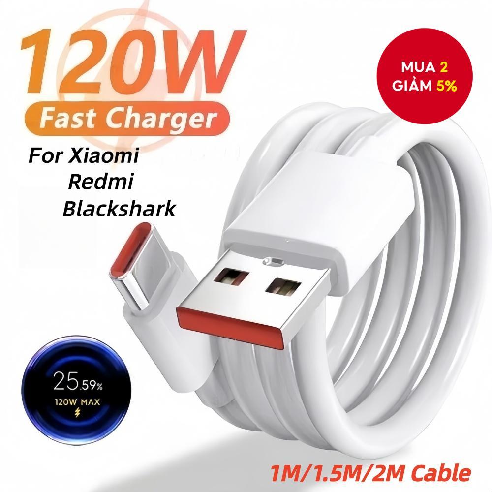 Cáp sạc siêu nhanh USB C 120W 6A Turbo cho Xiaomi 15 14 13 12 11 Redmi Note 67W