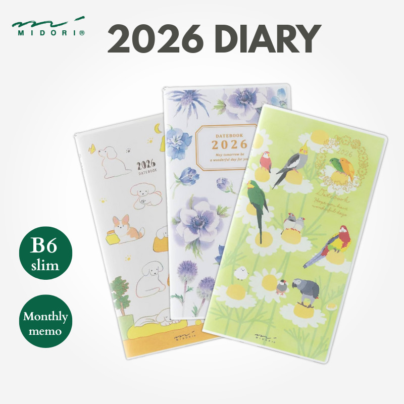MIDORI Pocket Diary 2026 B6 Slim (Starts January 2026) - Various Designs