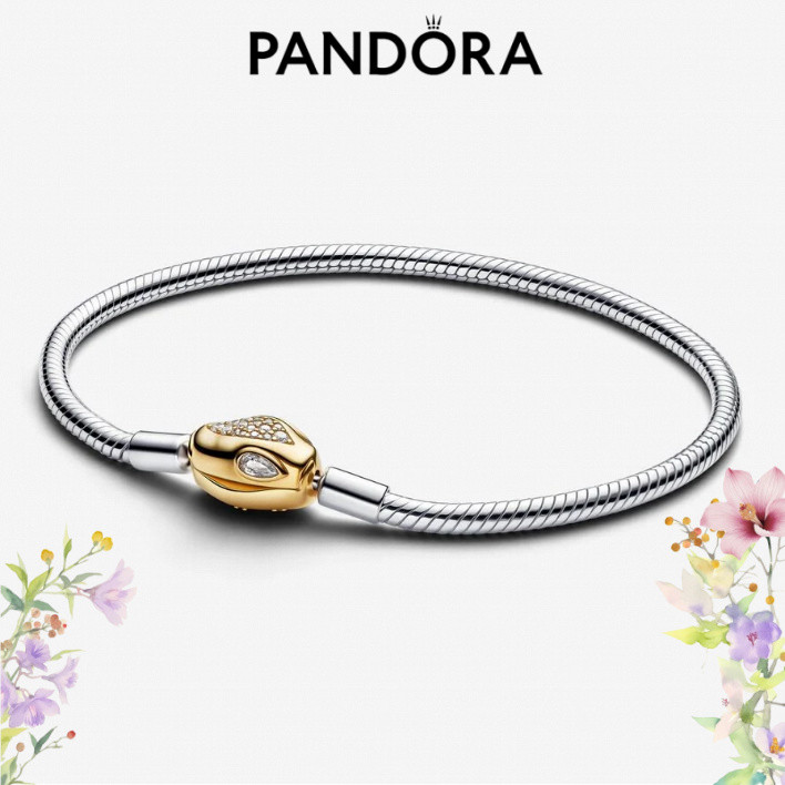 Bracelet Pandora bạc S925, có khóa dây xích vàng rắn, kèm hộp