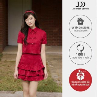  Set Áo Dáng Ngắn Cổ Sen Phối Cúc 2T45.2510 Chân váy Nhún 3 Tầng 4S34.2510 Phong Cách Vừa Cổ Điển Vừa Hiện Đại By JM 