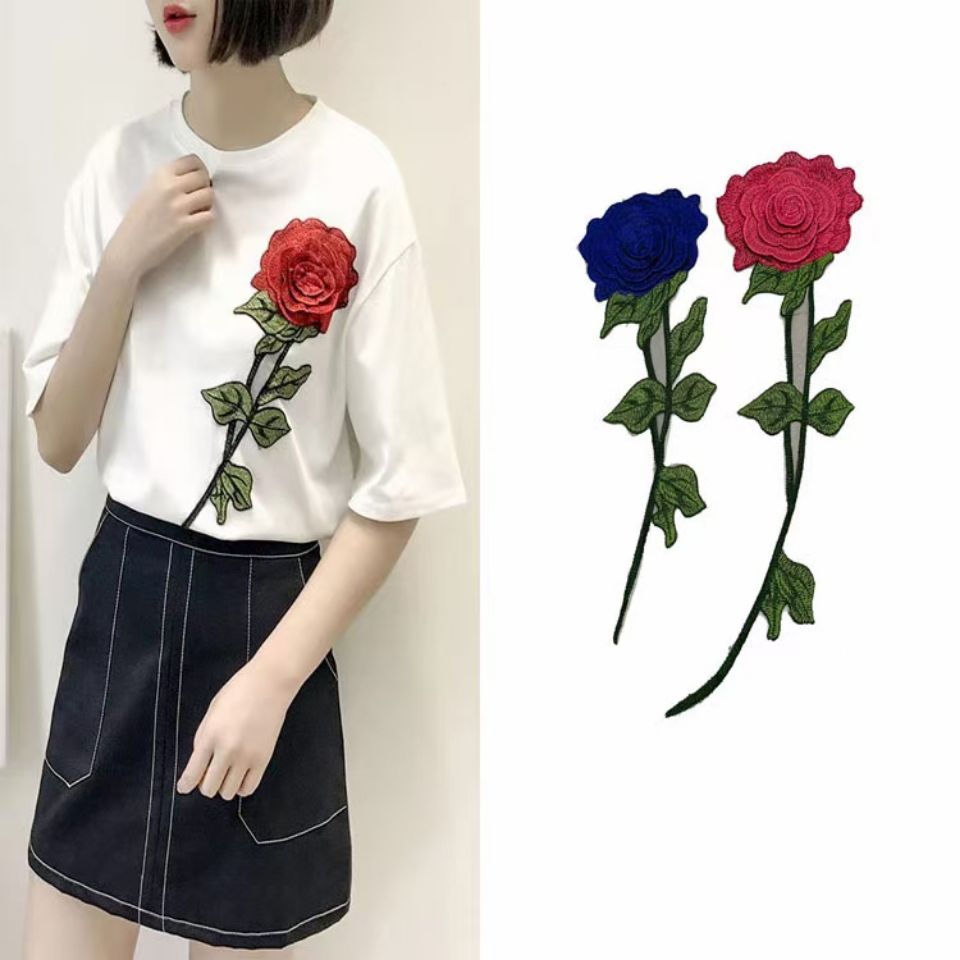 Hot Sale#Embroidered Three-Dimensional Rose Pattern Patch for Clothing Repair t 桖 Square Dance Costu