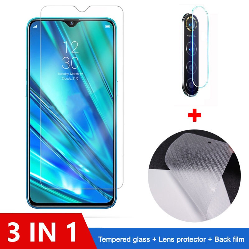 Kính cường lực 3 trong 1 Realme C21Y C21 C25S C25 C3 C17 C15 C11 C3 8 7i 6 6i 5s 5i 5 3 Pro 9H Phim 