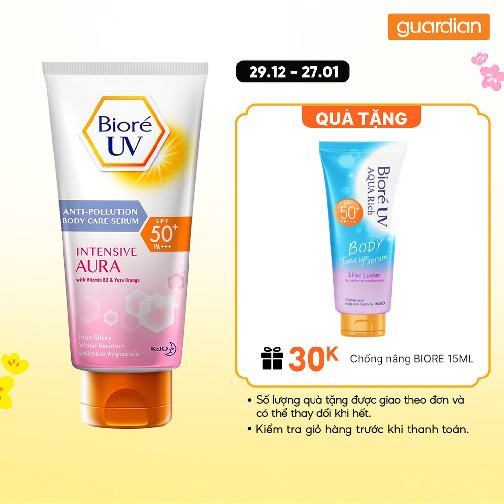 Serum Chống Nắng Dưỡng Thể Sáng Da Biore UV Anti-Pollution Body Care Serum Intensive Aura SPF50+ PA+