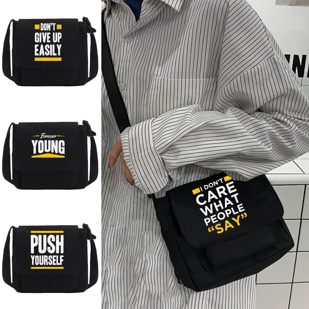 In-stock Korean fashion bag, simple style messenger crossbody bag, large capacity cotton messenger b