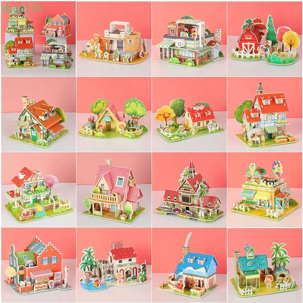 SHANLIN Building 3D Puzzle, 3D Puzzle Assembly Building Blocks DIY House Model Puzzle, Cartoon Paper