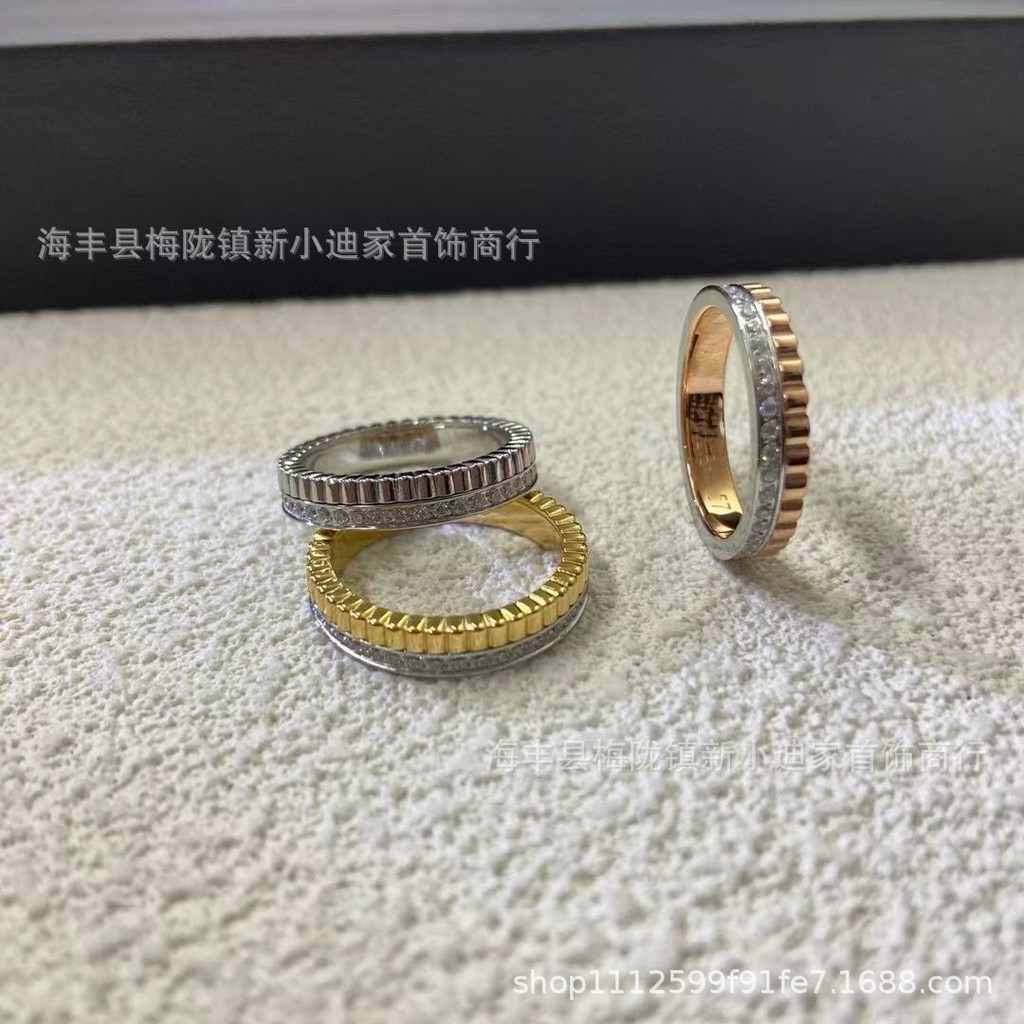 Bouchero* High Version V Gold Full Diamond Color Separation Ring for Women and Men Couple Rings Fort