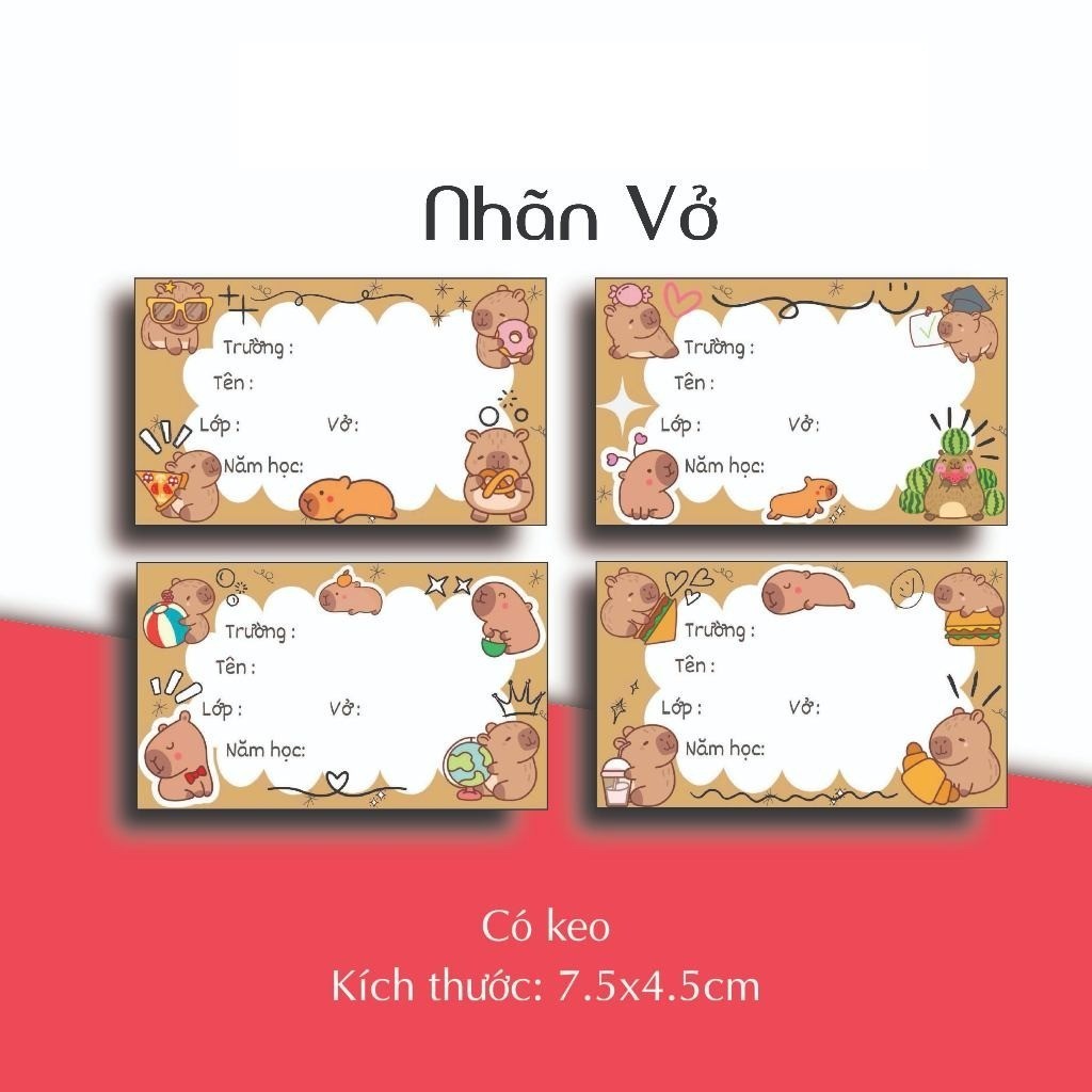 50 Nhãn vở capybara, nhãn dán capybara mẫu mới.