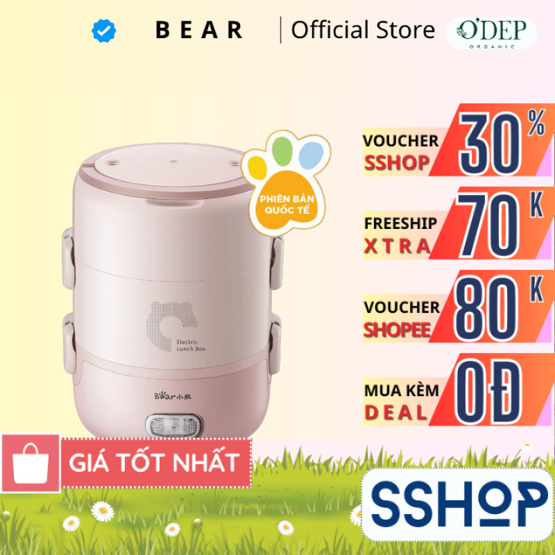 Hộp cơm điện văn phòng cầm tay Bear DFH-B20S6 - 3 khay đựng thức ăn, hấp/ đun sôi/ hâm nóng - SSHOP 