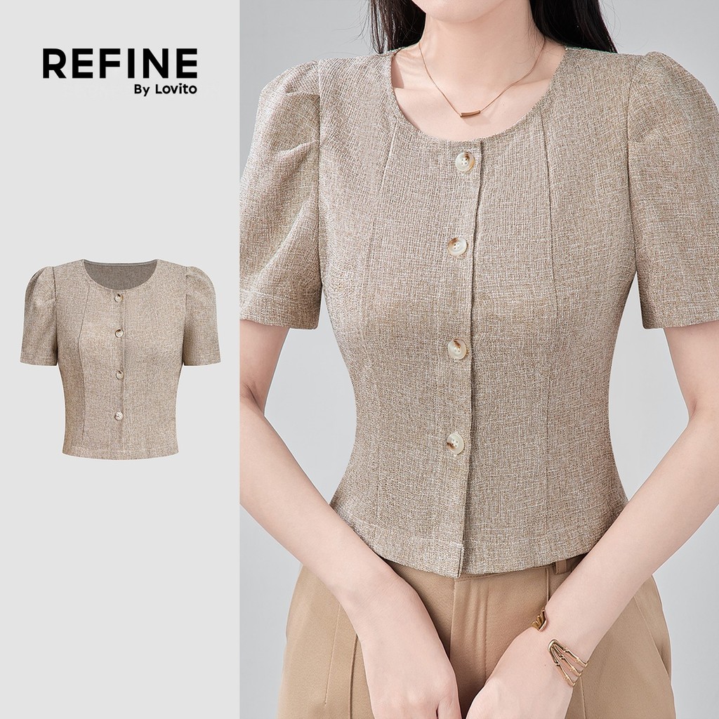 (Lovito Refine) Áo sơ mi nữ Thanh lịch có nút Mùa Xuân/Hè áo sơ mi màu kaki LR23E535