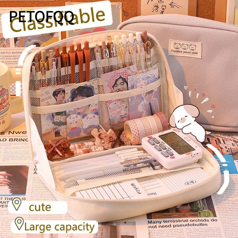 PETOFQQ Hộp Bút Chì Lớn Dễ Thương Kawaii Học Túi Đựng Bút
