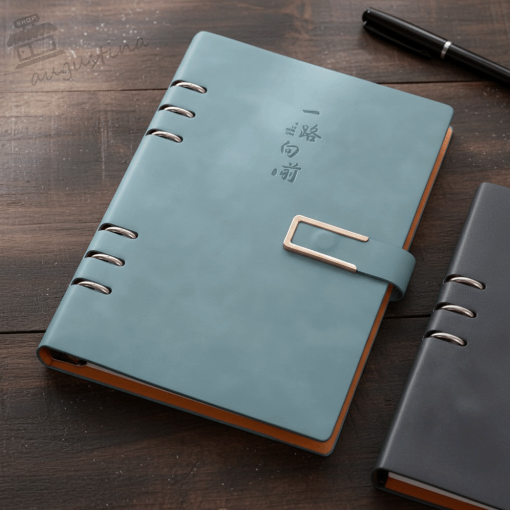 AUGUSTIN Loose Leaf Notebook, Bao Da 100 Tờ A5 Notebook, Retro 200 Trang Bìa Cứng Kẹp Kim Loại Có Th