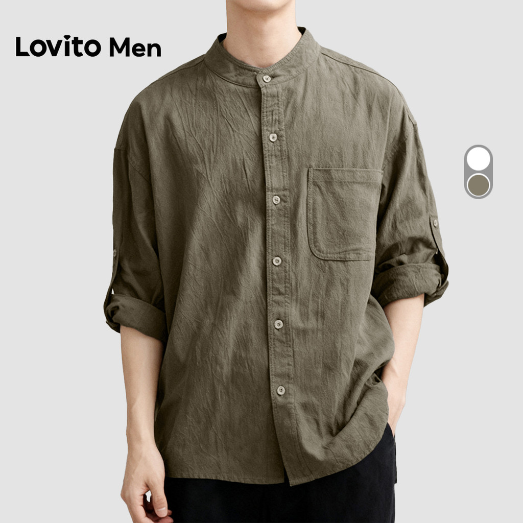 Áo sơ mi nam Lovito trắng mọi mùa nút phong cách thường ngày LNE127032