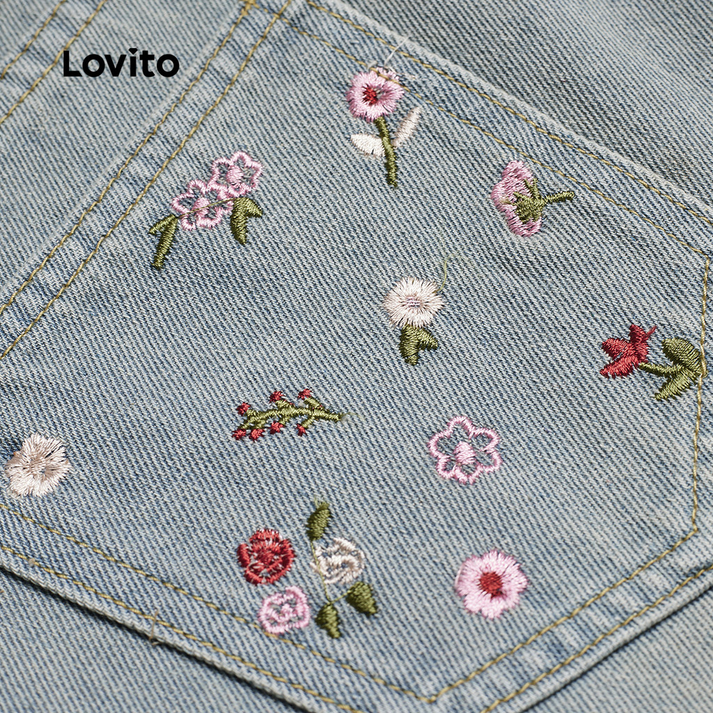 Lovito Quần short Denim thêu ngắn túi mùa hè / xuân giản dị dành cho nữ L125AD221 | BigBuy360 - bigbuy360.vn