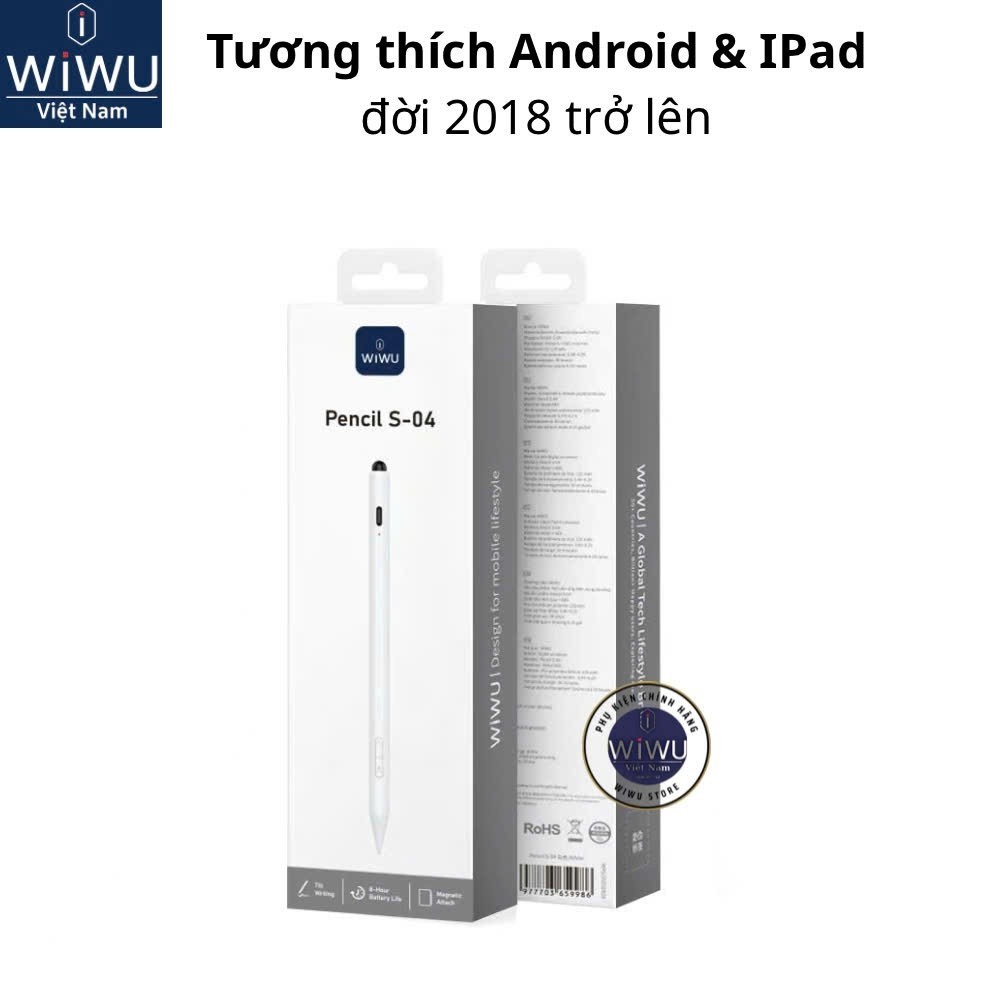 Bút cảm ứng WiWu Pencil S-04 Dành cho IPad , SamSung , Máy Tính Bảng các đời máy từ 2018 trở lên