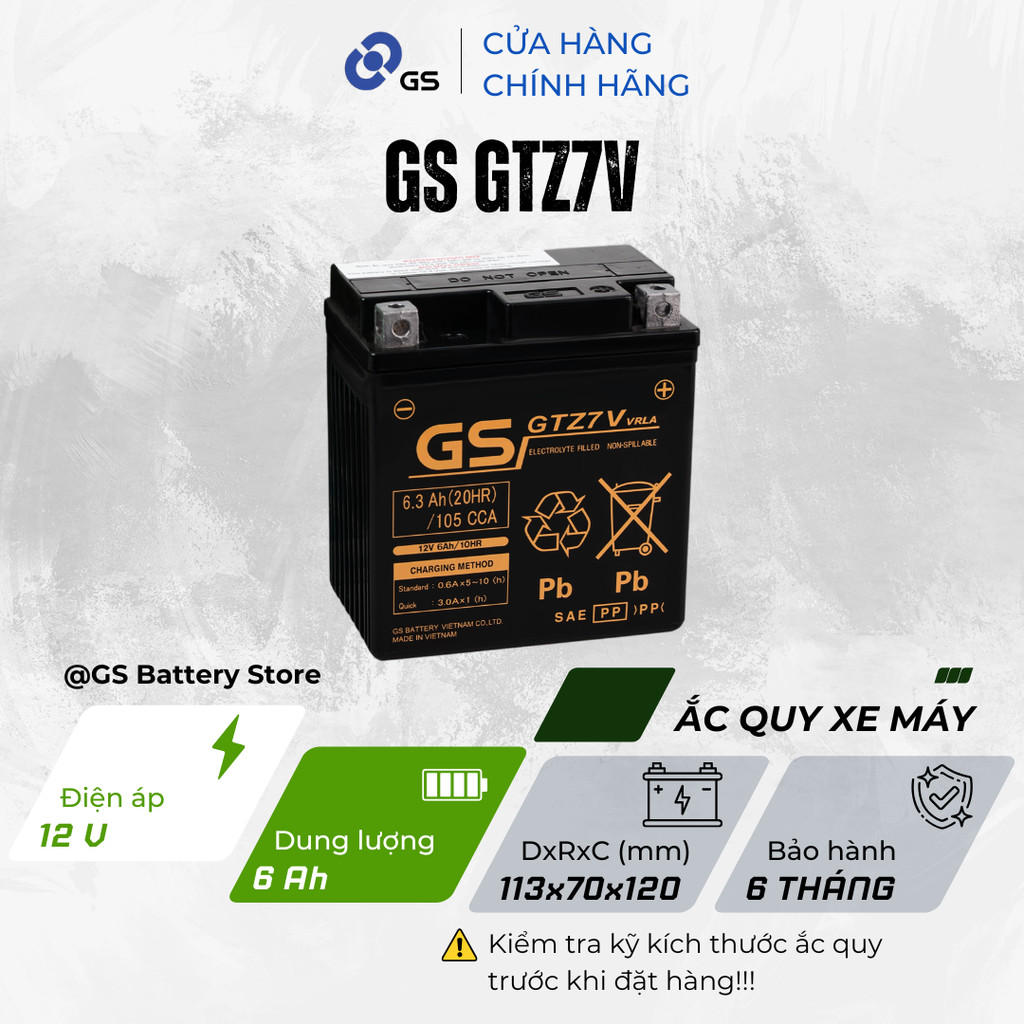 Bình acquy 12V 6.3Ah GS GTZ7V - Siêu bền, đề nổ mạnh mẽ (Đọc kỹ mô tả)