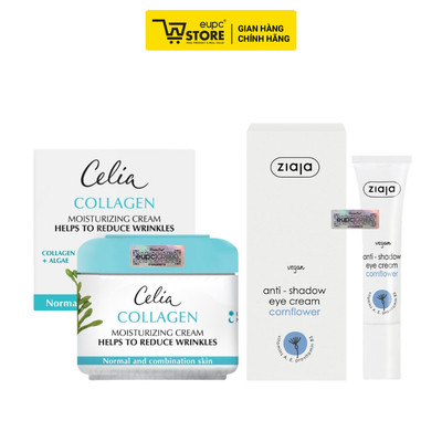 Combo Kem Hỗ Trợ Giảm Thâm Quầng Mắt Ziaja 15ml Và Kem Bảo Vệ Dưỡng Ẩm Giảm Nhăn Collagen Celia 50ml