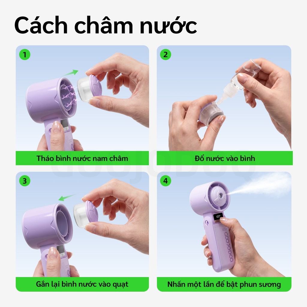 Quạt Phun Sương Turbo GOOJODOQ, 100 Tốc Độ, Pin 3600mAh (11.5H), Gió Mạnh,Xoay 180° điều chỉnh | BigBuy360 - bigbuy360.vn