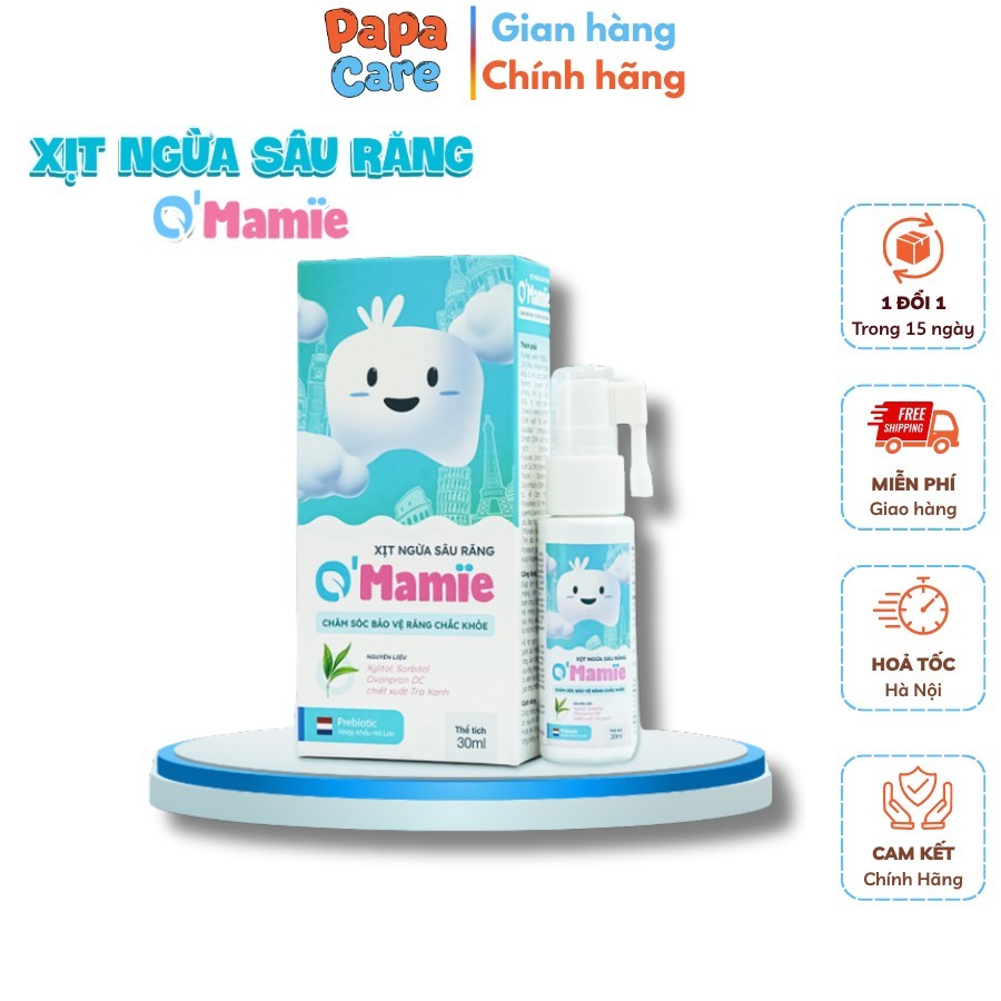 Xịt Răng O’Mamie Prebiotic – Hỗ Trợ Làm Sạch Mảng Bám, Dạng Xịt Tiện Lợi