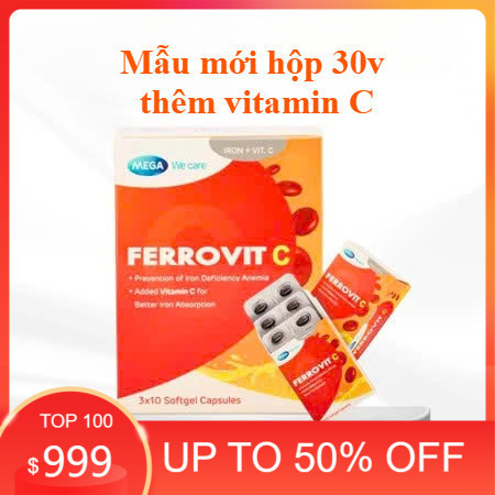 Viên uống bổ sung sắt và acid folic Ferrovit C - hộp 30 viên - cho thai kì khoẻ mạnh - sắt hữu cơ