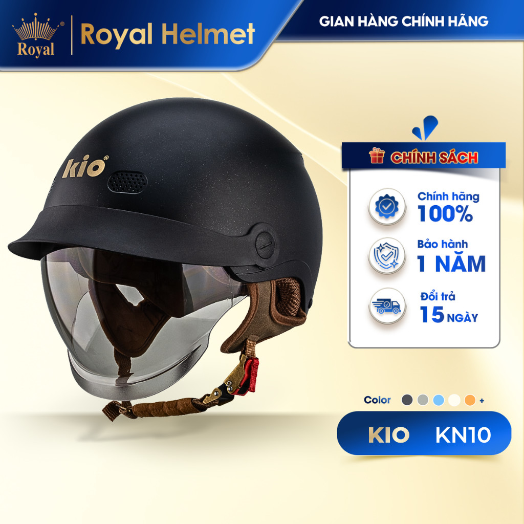 [Royal Helmet Store] Mũ Bảo Hiểm Nửa Đầu Kio KN10K - Kính Âm Phủ Nano Lưỡi Trai, Thông Gió, Lót Êm
