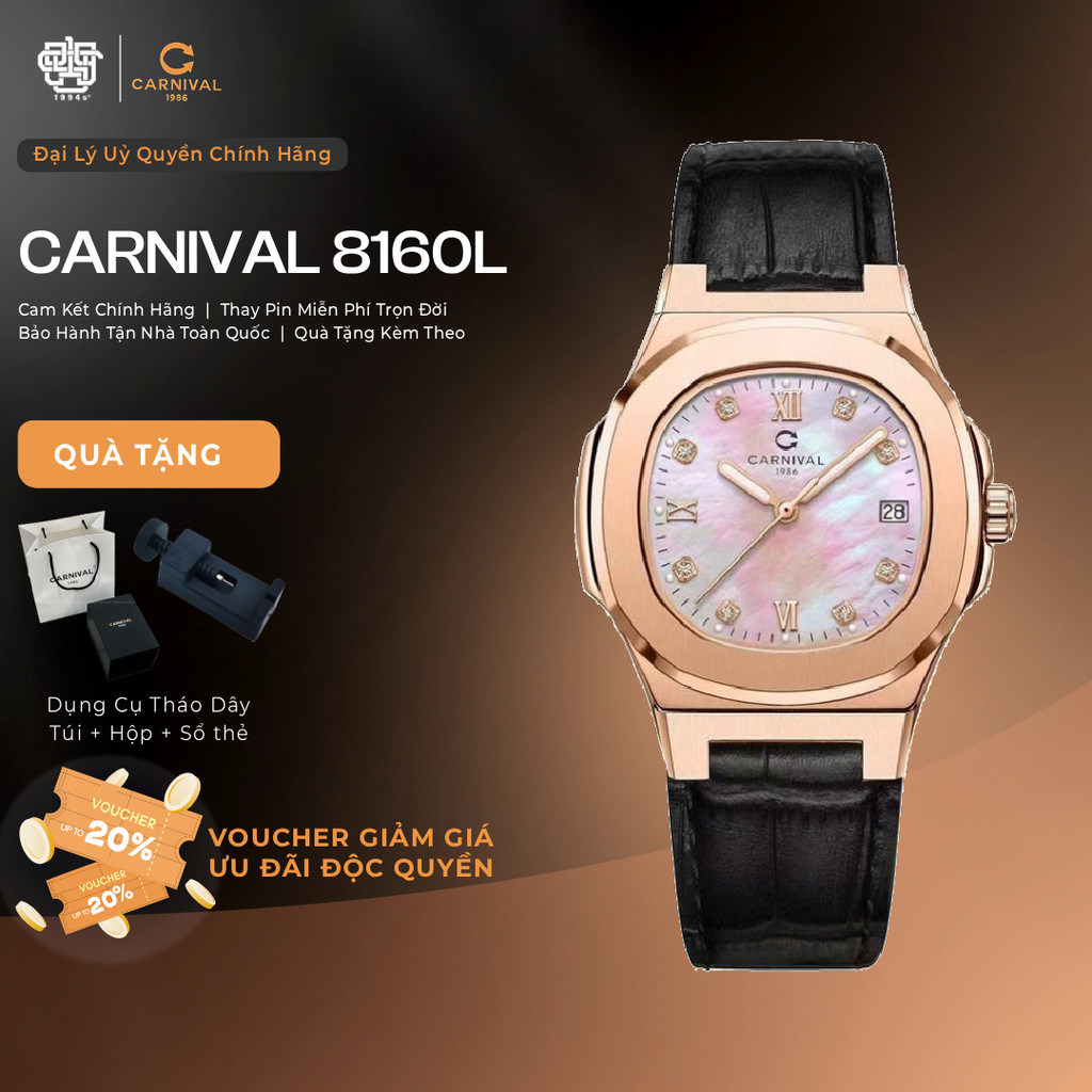 Đồng Hồ Nữ Carnival 8160L-VH-DD-HK Mặt Xà Cừ Hồng, Kính Sapphire Hàng Chính Hãng 1994s WATCH