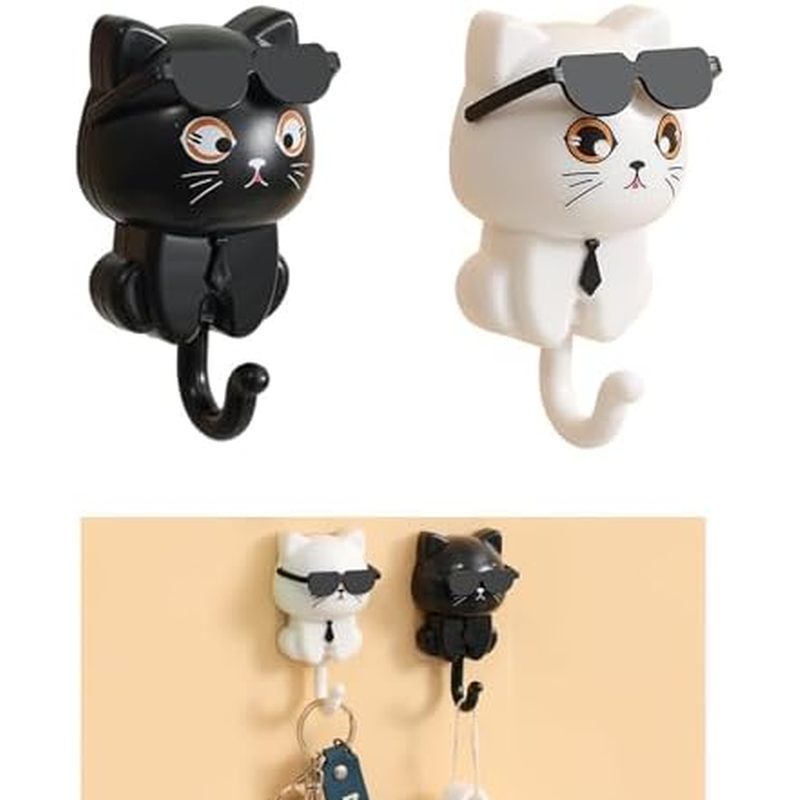 Adhesive Coat Hooks Key Holder, Creative Adhesive Cute Cat Key Hook, Home Storage Utility Wall Decor