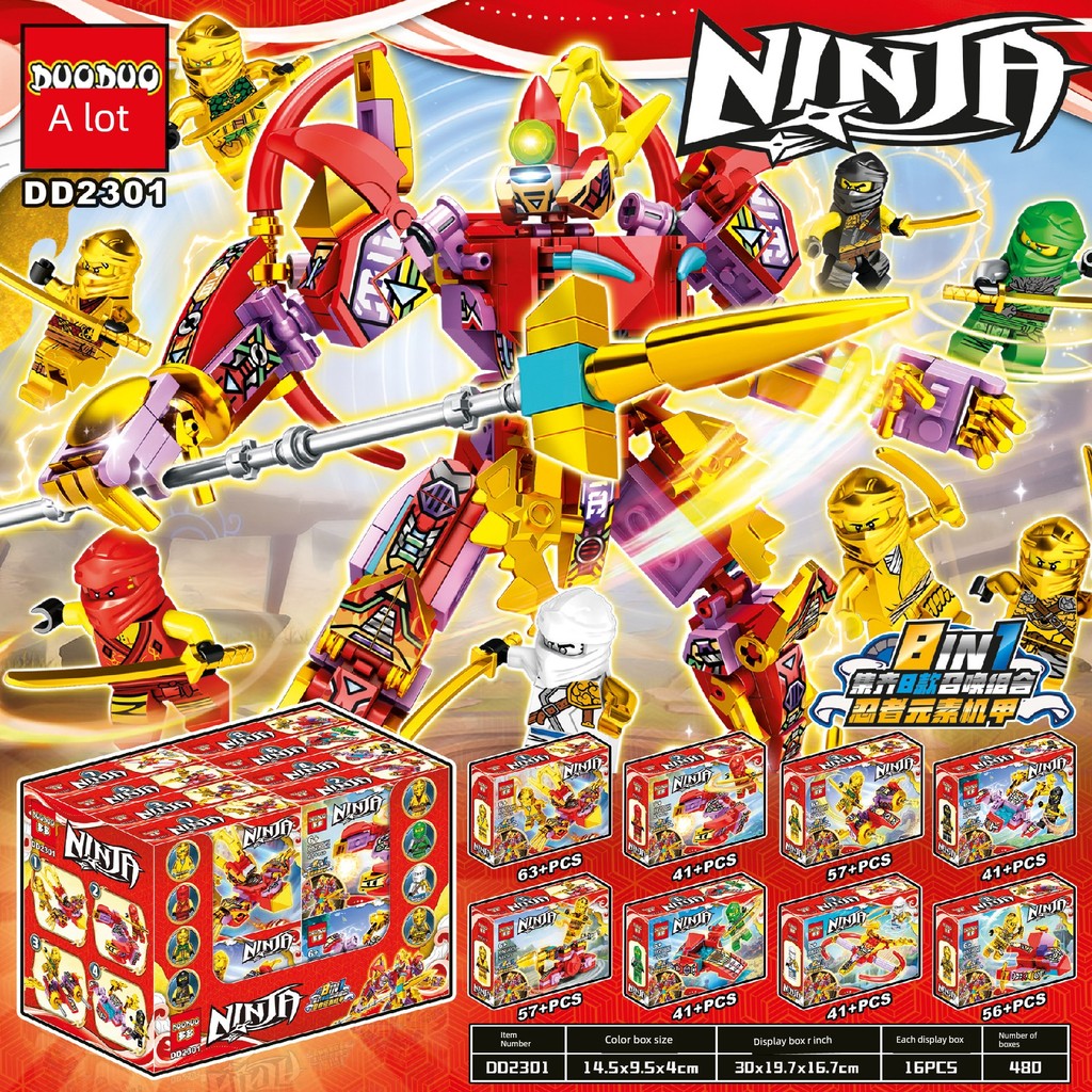 Duoduoduo DD2301 Phantom Ninja Elements Mecha 8 trong 1 Khối Xây Dựng Lắp Ráp DIY Giáo Dục Bé Trai Đ