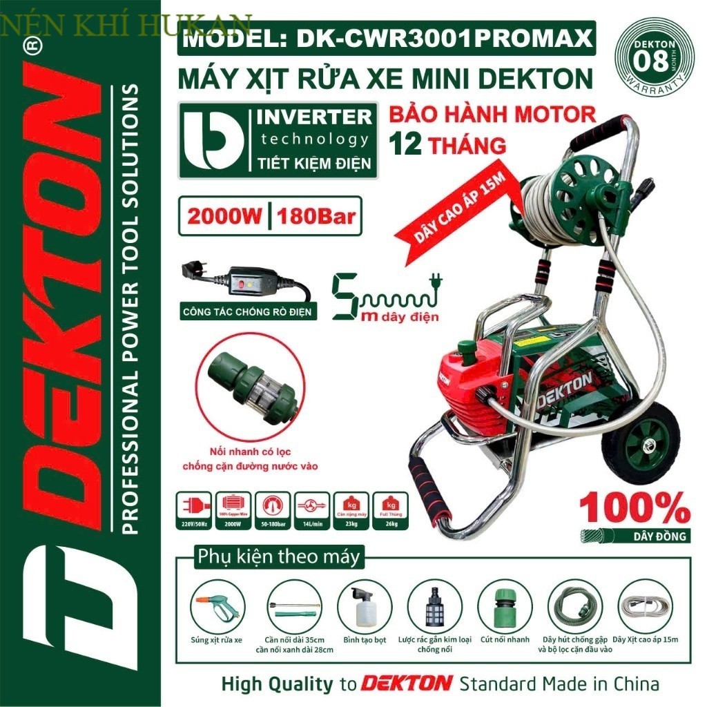 Nén Khí HUKAN MÁY RỬA XE CÓ CHỈNH ÁP DK-CWR3001PROMAX DEKTON CÔNG NGHỆ INVERTER