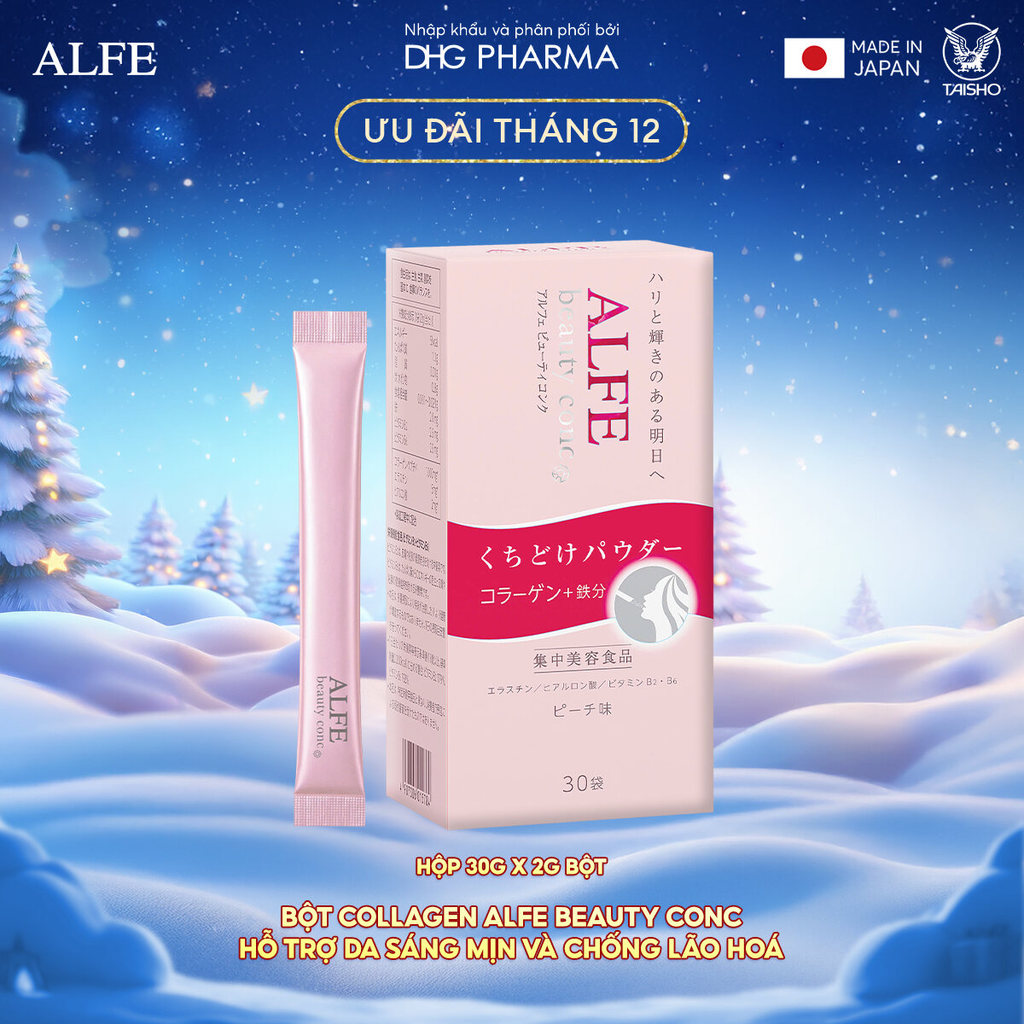  Bột Collagen Alfe Beauty Conc hỗ trợ da sáng mịn và chống lão hóa - Hộp 30 gói x 2g 