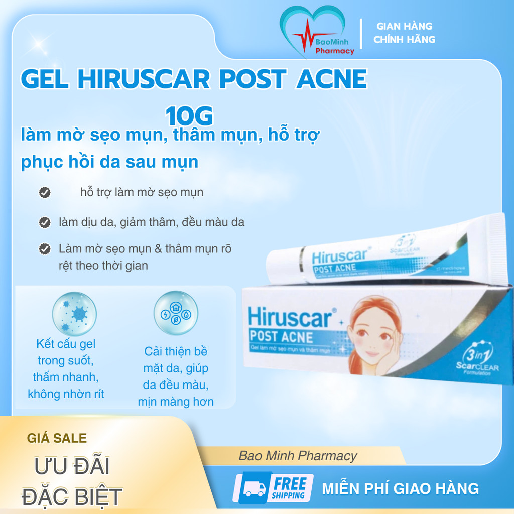 Gel Hiruscar Post Acne làm mờ sẹo mụn & thâm mụn tuýp 10g