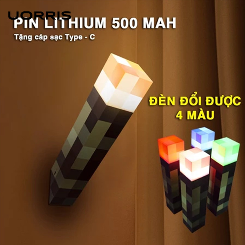 UORRIS Đèn Ngủ Decor Để Bàn Trang Trí Micofi Đèn Minecraft Đuốc Treo Tường & Cầm Tay Sạc Pin, Đèn Ng