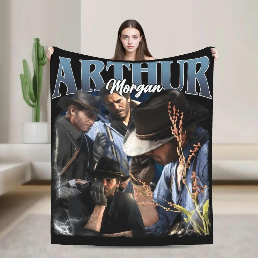 Chăn điện ảnh cổ điển Arthur Morgan, mềm mại tuyệt đối, vải nỉ dệt dày, dùng trong nhà ngoài trời, c