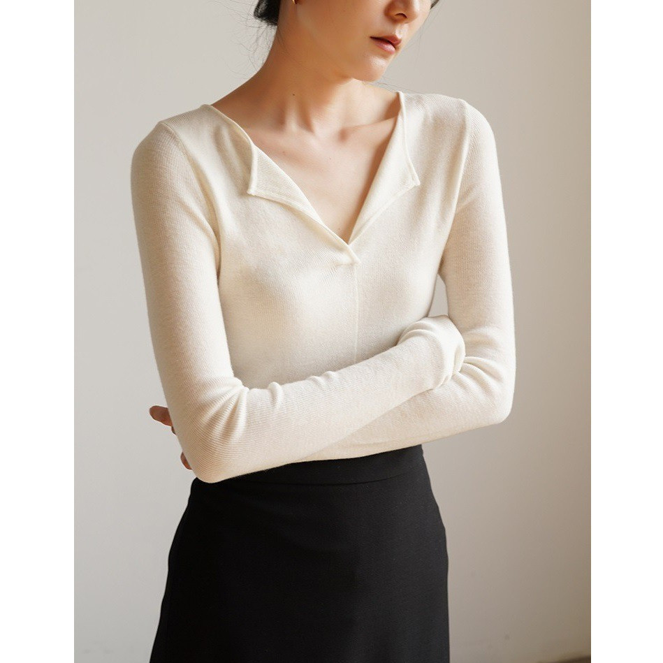 SSSTUDIO Pháp Lười Lập Kế Hoạch Nhỏ Ve Áo Cashmere Cổ Chữ v Áo Len Nữ Mùa Thu Đáy Áo jz1224xx