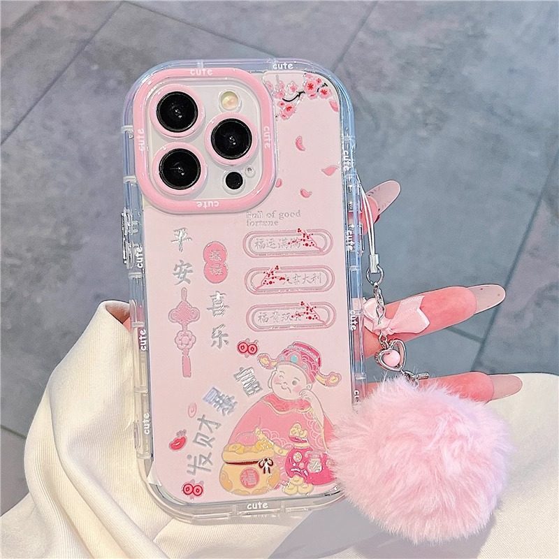 Safe Joy Pink God of Wealth Thích hợp cho Apple 16promax Vỏ điện thoại iphone14 Xiaomi 15 Huawei mat
