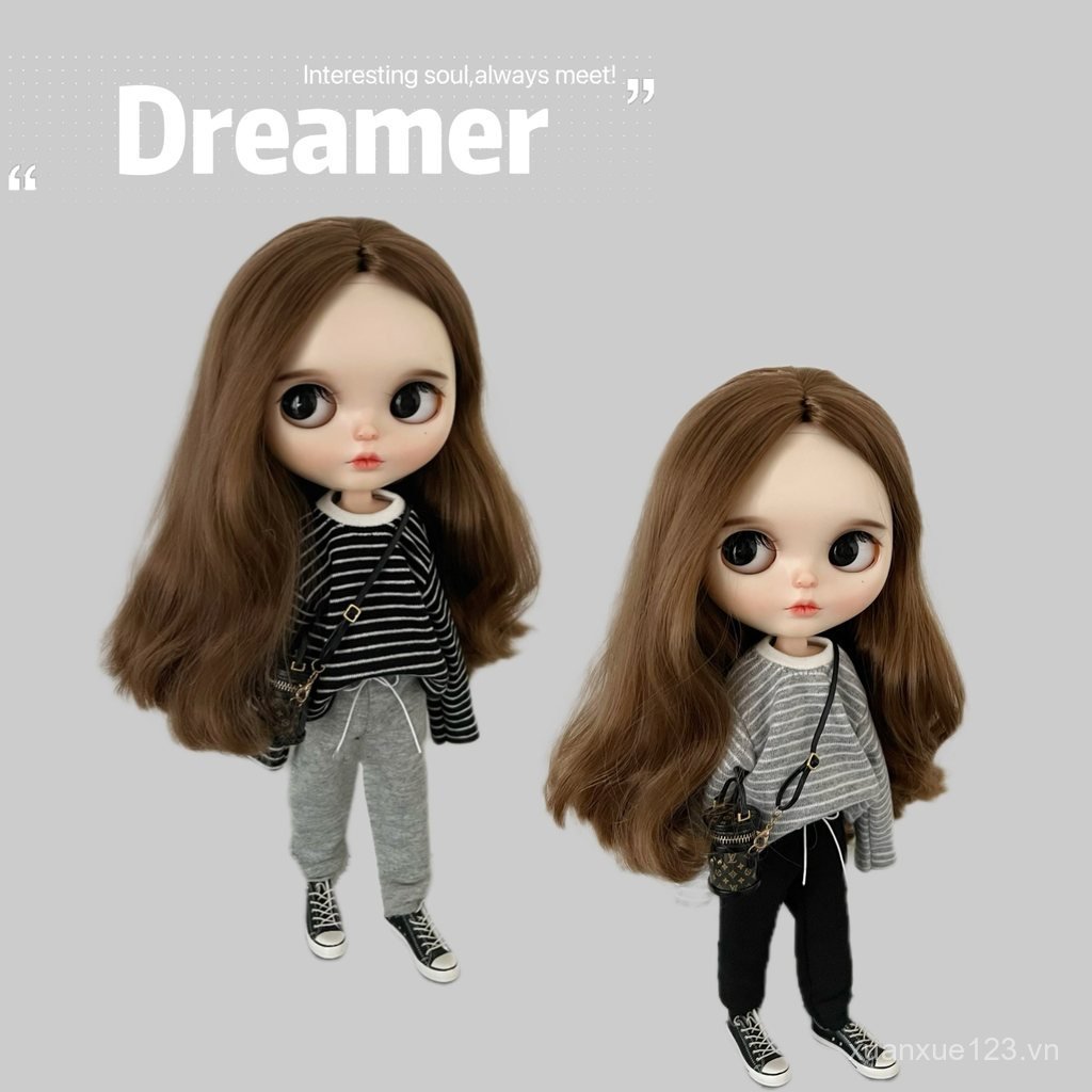 Blythe Little Ragdoll ob24 azone19 Joint Body Blue Peas Quần áo trẻ em Sọc Top Sweatpants