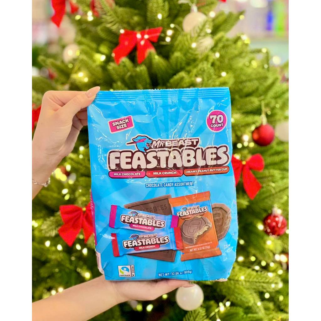 GÓI LỚN MIX 3 LOẠI CỦA MỸ socola mrbeast FEASTABLES CHOCOLATE CANDY ASSORTMENT SANCK SIZE GÓI 909G