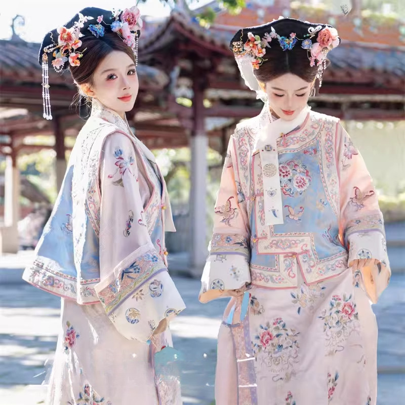 Nhà Thanh Hanfu Giả Thêu In Trang Phục Cổ Yanji Cờ Trang Phục Công Chúa Trang Phục Gege Qing Dy