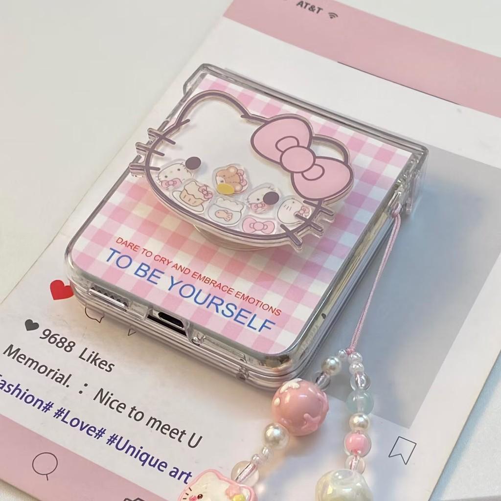 Thích Hợp Cho Samsung Galaxy Z Flip7 Flip6 Hồng Checker Dễ Thương Kt Cat Shake Fun Bracket Vỏ Điện T