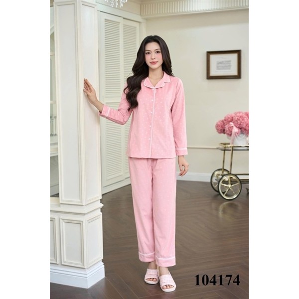B2mum bộ bầu dài tay B759 nhung tăm ren hồng (L-2XL)