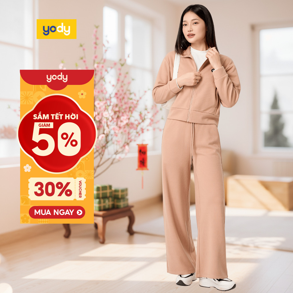 Bộ đồ nữ thu vải nỉ đông YODY vải đàn hồi co giãn giữ ấm siêu tốt WCSL25F031